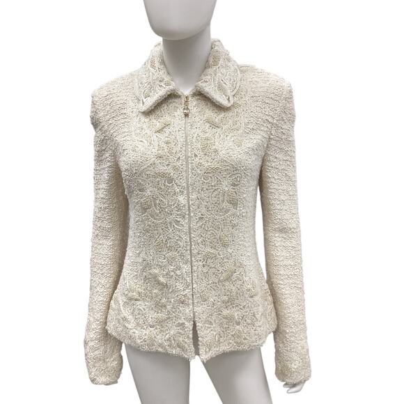 St. John Couture Blazer Women’s SZ 12 Full Zipper Ornate Pull Beautiful Beading - Picture 1 of 5